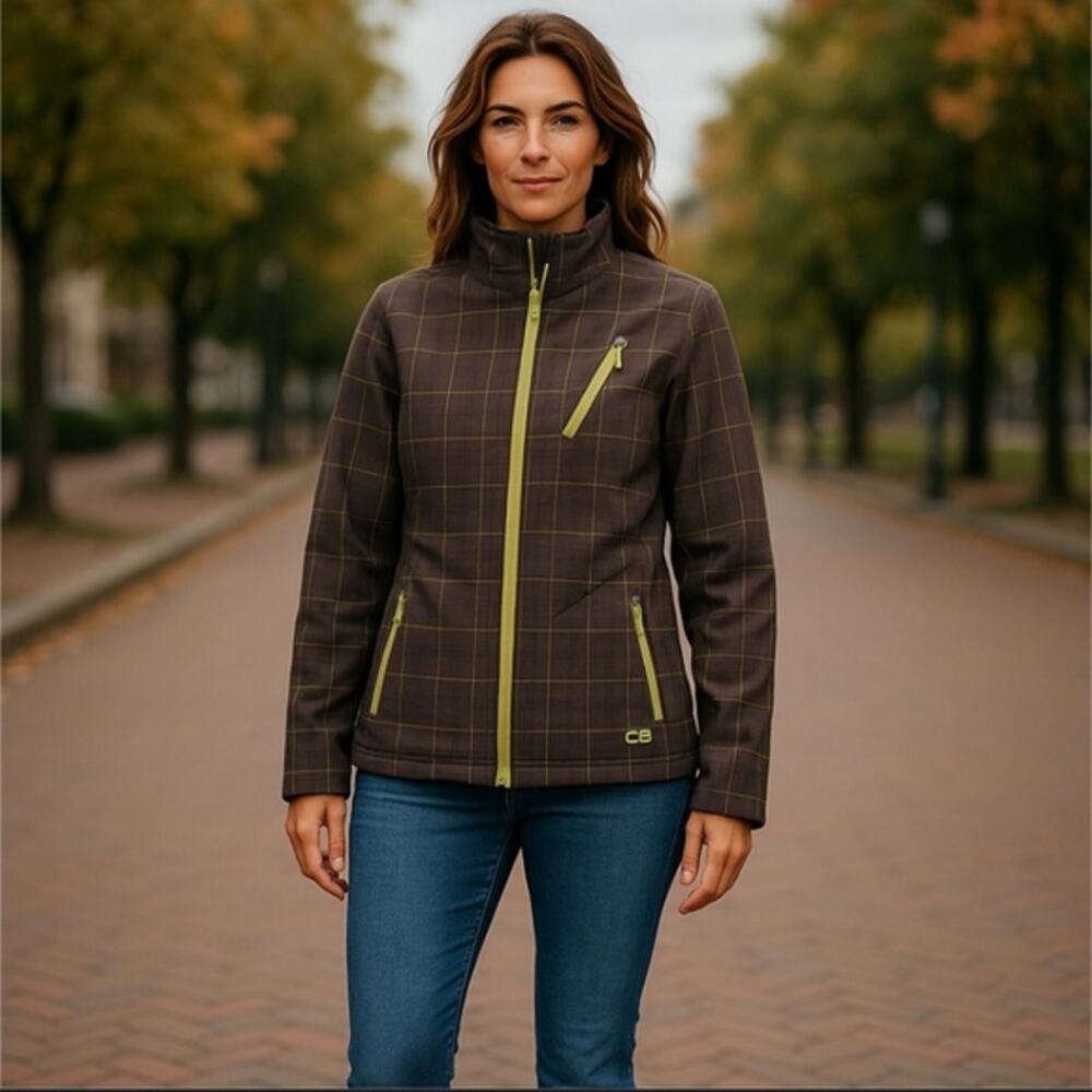 Rare CB Soft & Warm Long Sleeved Double Zipper Upper Jacket Size XL Hounds-tooth